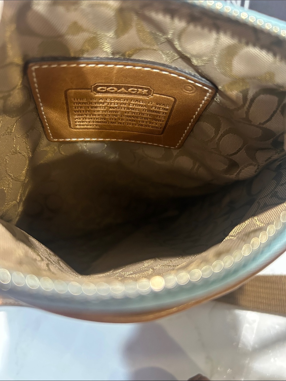 Coach Light Blue and Brown Leather-Trim Crossbody with Matching Wallet - Picture 7 of 13